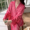 Sexy Pyjamas Pink Women Velour Warm Pyjamas 2Pcs Loungewear Sleepwear y Jacquard Shirt pants Nightwear Pijama Mujer Casual Home Clothes L410