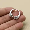 6mm Width Real Silver Retro Double Tiger Heads Open Ring For Woman Man S925 Resizable Spirit Rings Jewelry Gift240412