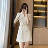 Dames zomer mini wit pak jurk Koreaanse kantoor dame sierlijke jurken met wachtbelt slanke korte mouw werkkleding vrouwelijk 240412