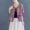 Summer Women Vintage Ethnic Style Embroidery Cotton Linen Button Shirts Female Casual V Neck Half Sleeve Loose Blouse Ropa Mujer 240412
