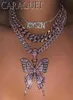 Pink Luxury Sparkle Vollkristall Schmetterling Kuba Choker Halskette für Frauen Bling mehrfarbiger Strass -Storn -Stuhl Punk HipHop Juwely8882800