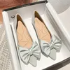 Casual Shoes Elegant Ladies Silk Bow Flat Woman Pointy Glitter Cloth Wedding Female Height Increasing Ballet Flats Big Size 43