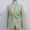 Женские куртки модный цвет авокадо зеленая куртка с металлической пряжкой для головы льва с двойной грудью.
