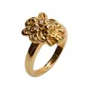 JBJD Vintage Jewelry Gold Plated Lion Head Kind Ring Wild Animals Unisex Accessories240412