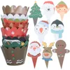 Wegwerpbekers Straws Cake Decoraties Xmas feest thema Cupcake Wrappers Muffin Fringe Christmas Topper Paper