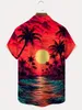 Chemises décontractées pour hommes 2024 Hawaii Shirt Sunset Waves and Coconut Tree 3D Graphic Imprime