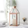 Kandelaars Rose Gold roestvrijstalen houder hangende lantaarn met gehard glas voor kaarsen indoor buiten bruiloft feest huis decor