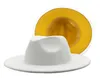 Dış Beyaz Patchwork Yün Karışımı Vintage Erkekler Kadın Fedora Şapkaları Unisex Klasik Big Brim Panama Trilby Hats Partisi Caz ​​Hat4817523