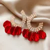 Dange oorbellen zirkon rood bloemblaadje kwastje voor vrouwen Franse elegante retro mode drop oorrang geavanceerd sense sense sense sieraden bruiloft cadeau