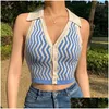 Womens Tanks Camis Open Back Sleeveless Knitted Cropped Top Ladies Y Y2K Vest Autumn Print V-Neck Button Sweater Summer Drop Delivery Dhorn