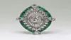 Antique Art Deco 925 Sterling Silver Emerald White Sapphire Floral Engagement Party Ring Dimensione Anniversario Giornata US 5 124609043