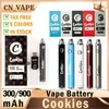 350mAh 900mAh Bookies de batterie au lithium Batterie Slim Twist Batterie 3.3V-4.8 V Tension réglable Chargeur USB Préchauffeur 510 Vape