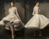 High Low Ball Gown Dresses Evening Wear 2019 Krikor Jabotian Jewel Neckline Sleeveless Knee Length Lace Prom Gowns With Sequins An4352664