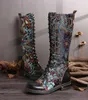 Bottes Socofy Flowers Match Colorful Centing Elegant Zipper Lace Up Flat Mid Calf Chaussures Femmes Botas Mujer6518423