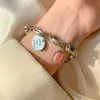 Heavy industry 925 Sterling Silver strawberry crystal clock round brand fashionable womens bracelet linked fashion temperament