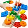 Montessori Wooden Sorting impilando i giocattoli puzzle per i più piccoli e bambini in età prescolare per 1 anno