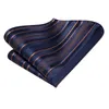 Bow Ties Hi-Tie Jacquard Striped Navy Blue Elegant Men Tie Silk Necktie For Hankerchief Cufflink Wedding Business Fashion Designer