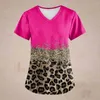 Women's T Shirts Summer Retro Leopard Printed Scrub Working Uniform Tops For Women Cross V-Neck Short Sleeve Lovely Fun T-Shirts Korean