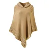 Vrouwen winter gebreide capuchon poncho cape massieve kleur haakkrochet omzoomde tassel sjaal wrap oversized pullover Boheemse sjaal sjaal