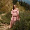 マタニティドレスレディース自由hoho 2ピース写真撮影のためのマタニティドレスをセットした快適なリネンコットンビンテージトップとスカート妊娠服240413