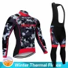 Calças quentes 2023 Winter Camouflage Team Roupas de ciclismo de lã térmica Man's Jersey Terno de bicicleta ao ar livre MTB Roupas de calças de calças