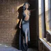 Sukienki swobodne Asymetryczne Rucha Seksowne wycięte bez rękawów stroje imprezowe Maxi Dres