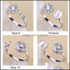 Schmuckeinstellungen 925 Sier DIY Pearl Ring glänzender Zirkon für Frauen Mädchen Mode verstellbare Größe Geschenk Drop Lieferung Dhgarden Dhjwz