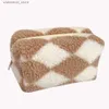 Cosmetic Bags Fashion Plaid Handbags Stationery Pouch Makeup Storage Pouch Female Zipper Make Up Clutch Soft Plush for Travel Holiday L49