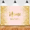 Shavers Custom Name Gold Glitter Birthday Party Banner Backgrounds Baby Shower Child Kid Name Diy Photography Backdrop Photo Studio Prop