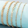 Bangle 4pcs Gold Color Silver Color Charm Bracelet Bangles for Women Punk Curb Cuban Chain Bracelets Set Boho Fashion Jewelry Gifts 240411