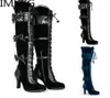 Fashion Women Classic Gothic Boots Cosplay Black Vegan Leather Knee High Bows Punk Boots Femme 20111032654706704381