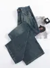 Les jeans féminins déchirés pour les femmes hautes taille 2024 Blue Loose Button Denim Pantal