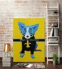 Hoogwaardige 100 handgeschilderde moderne abstracte olieverfschilderijen op canvas dierenschilderijen blauw hond home muur decor kunst AMD68897683317