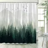 Dimmig skogschower gardiner sol berg tall träd abstrakt konst höstbad gardin polyester tyg badrumsdekor med krokar
