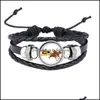 Bracelets de charme Colorf Elk Po Black en cuir bracelet tissé en verre Cabochon à main