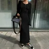 Casual Dresses Fashion Style Sexy Big Backless Lace Halterneck Flared Long Sleeve Dress Women's Elegant Slim Fit High Waist Over Knee