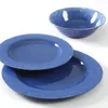 Tallrikar mauna 12 pc servisuppsättning - kobolt blå sprickor look dekal melamin middag keramiska serveringsrätter