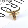 5 pezzi Trend Pave CZ Zircone Cool Bull Head Ring per donne uomini Gioielli in rame Ox Ox Horn Punk Gift240412