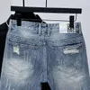 2024 Summer New Fashionable Brand Thin and Perforated Denim Shorts, Men's Embroidered Slim Fit, Straight Tube, Handsome Casual Capris shorts for men