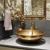 Nordic Retro Bathroom Sinks Golden Home Washing Sink Minimalist Creative Bathroom Fixture Round Copper Wash Basin Single Basin