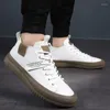 Casual Shoes Men's Sneakers Man Real Leather Flat High-Top Lace-Up High Quality Luxury Comfy Men för 2024