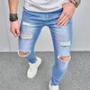 Fashion Mens Holes Slim Biker Jeans Pants Ripped Hip Hop High Street Male Stretch Beggar Pencil Denim Pants 240410