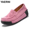 Casual Shoes Yaerni Summer Woman Women Cutouts Breattable Flats Suede Leather Cutout Platform