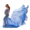 Zwangerschapsjurken Women Maternity Off Schouder Mermaid Chiffon Jurk V Nek Elegant Fit Long Maxi Photography Flowy Baby Shower Dress Photo Prop 240413