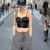 Czołgi damskie Summer Black Grommet koronki up camis crop tops kobiety seksowna bez ramiączka bez rękawów bez pleców Slim Fit Casual Streetwear Vest HMS52