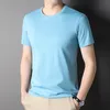 Top -Klasse 100 % Baumwollmänner T -Shirt Marke Tops Sommer Basic Feste Farbe einfacher kurzärmely Casual Fashion Mens Kleidung 240408