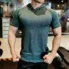 T-Shirts Running Gym Men T Shirt Casual short Sleeve Slim compression Tops Tees elastic Tshirt Sports Fitness Quick dry Hooded T Shirt