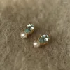 Pendientes de sementales zakol delicado claro azul cz geométrico oval de circón imitación de perlas para mujeres regalos de joyería de moda