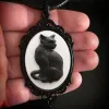 Q0KE Colar de gato de sorte para mulheres meninas pendentes de gato preto Oval