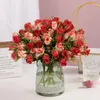 Flores decorativas de 35 cm de rosa vermelha buquê de seda artificial laranja laranja noivo de noiva retendo simulação de decoração em casa